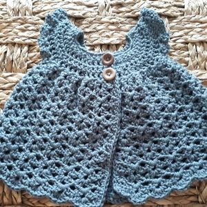 Handmade Crochet Angel Wing Pinafore Dress 0-3 Mo